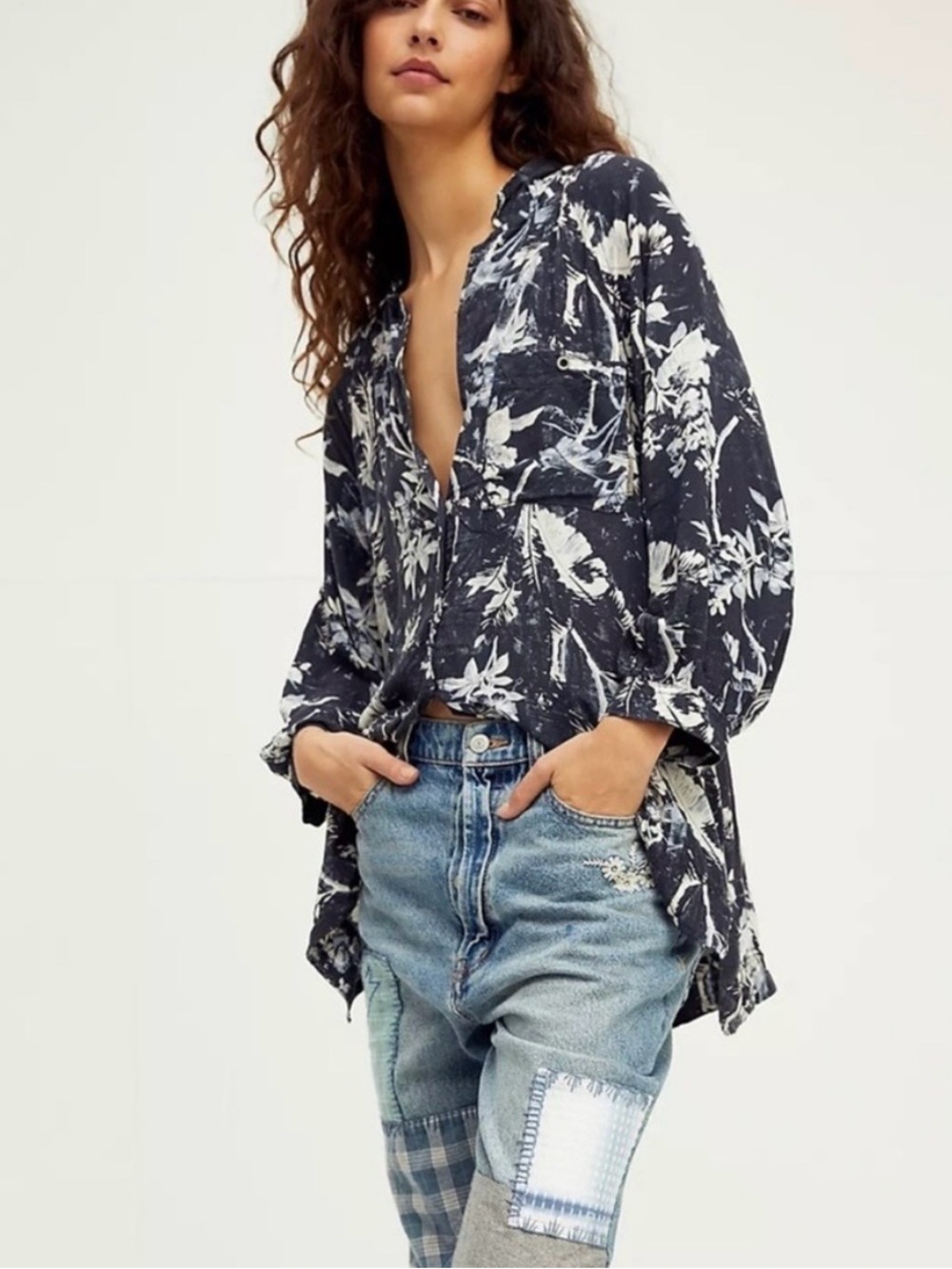 Free People It’s A Vibe Button Up Relaxed Fit Shirt Top NWT, S